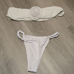 Lulu's White Rosette Bandeau Bikini